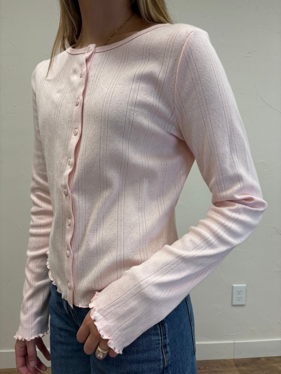 Pointelle Lettuce Hem Cardigan - Three:Twelve Boutique - Wishlist