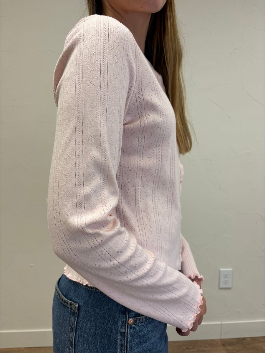 Pointelle Lettuce Hem Cardigan - Three:Twelve Boutique - Wishlist