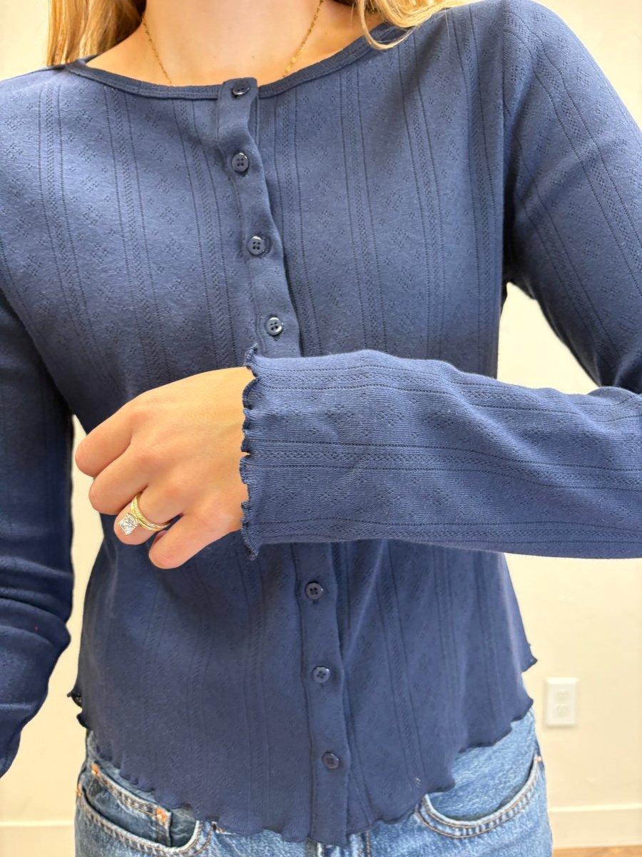 Pointelle Lettuce Hem Cardigan - Three:Twelve Boutique - Wishlist