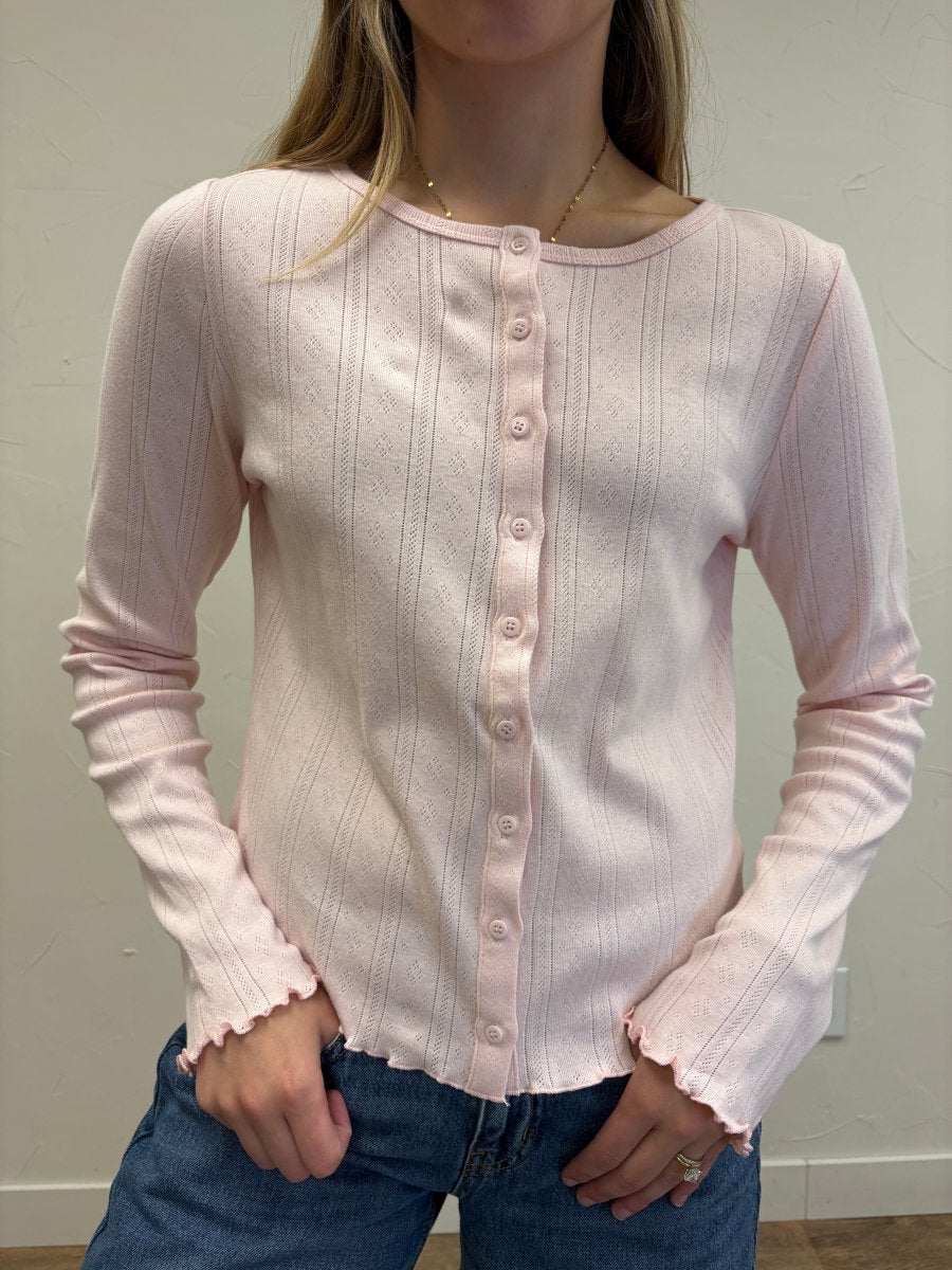 Pointelle Lettuce Hem Cardigan - Three:Twelve Boutique - Wishlist