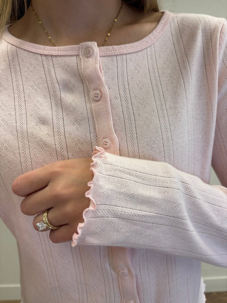 Pointelle Lettuce Hem Cardigan - Three:Twelve Boutique - Wishlist