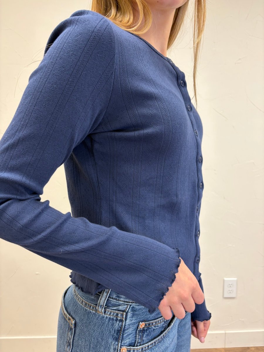Pointelle Lettuce Hem Cardigan - Three:Twelve Boutique - Wishlist