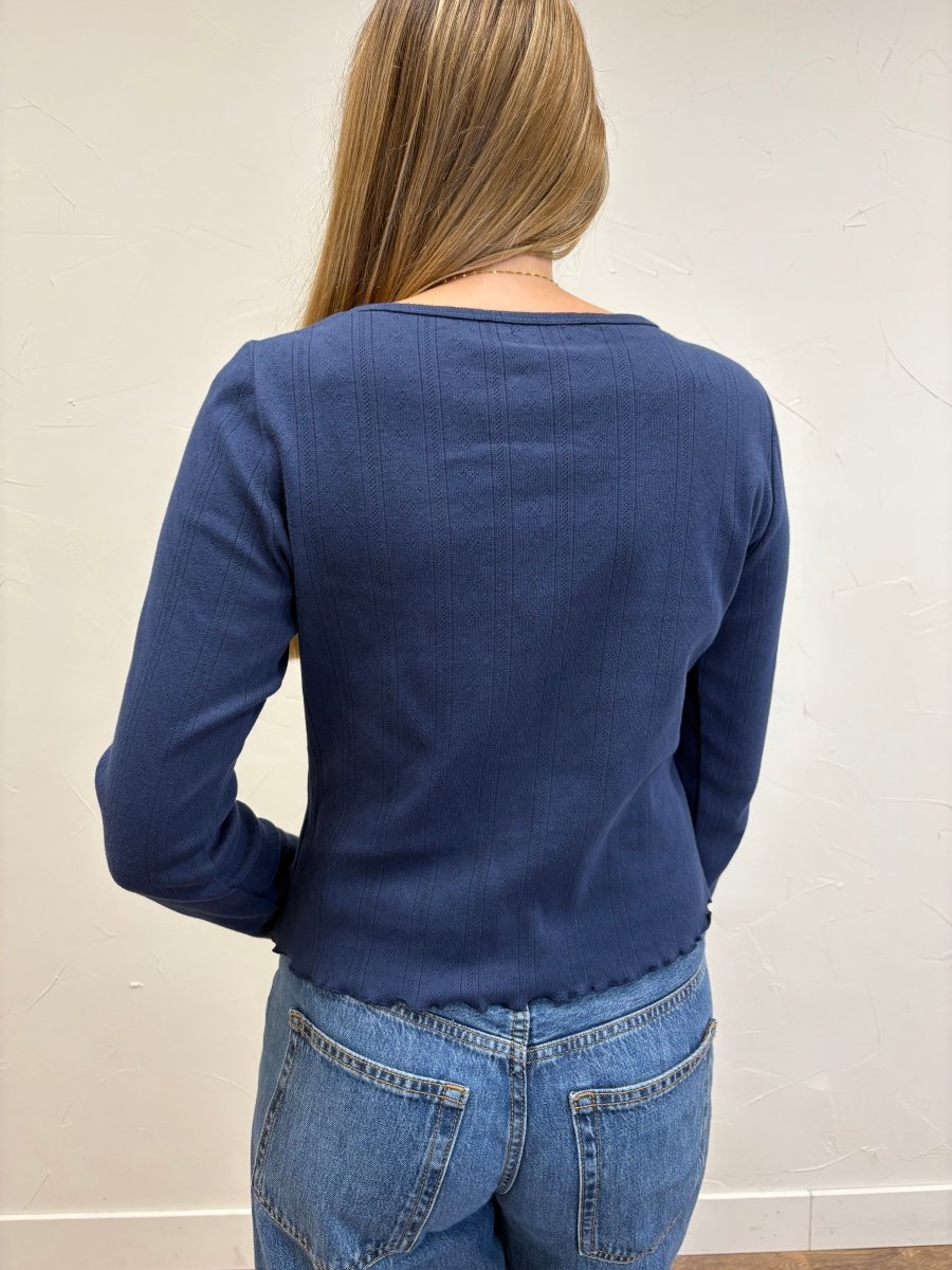 Pointelle Lettuce Hem Cardigan - Three:Twelve Boutique - Wishlist