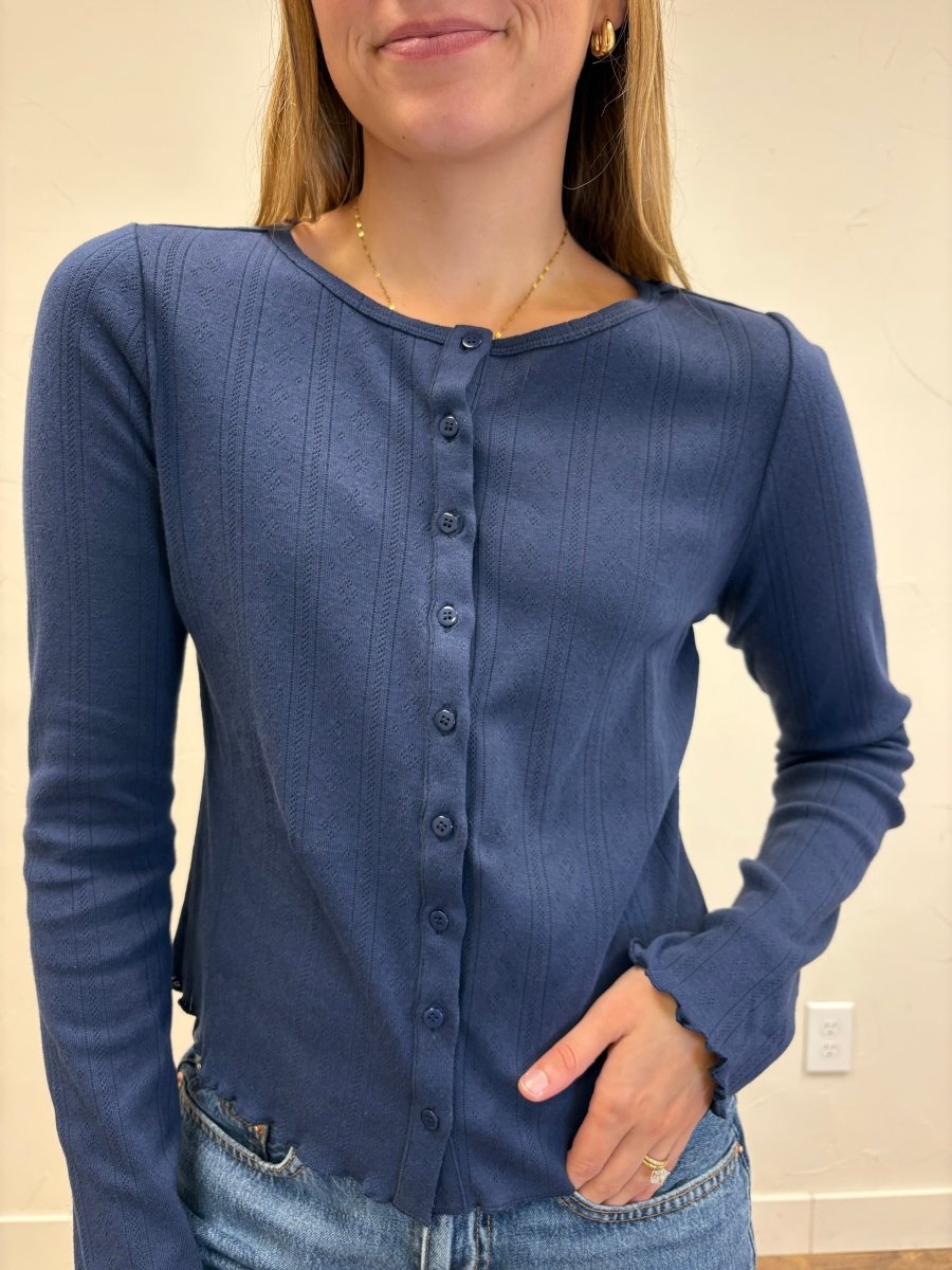 Pointelle Lettuce Hem Cardigan - Three:Twelve Boutique - Wishlist