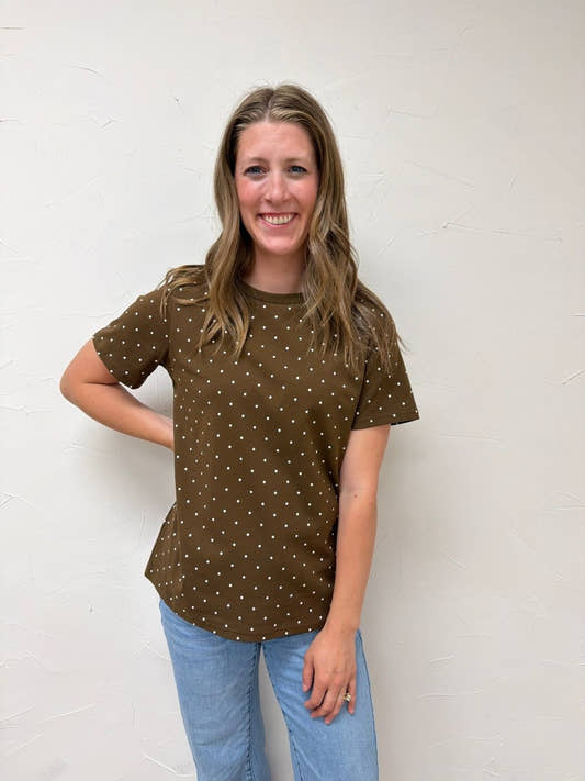 Polka Dot Crew Neck Cotton KNit Top - Three:Twelve Boutique - VINE & LOVE