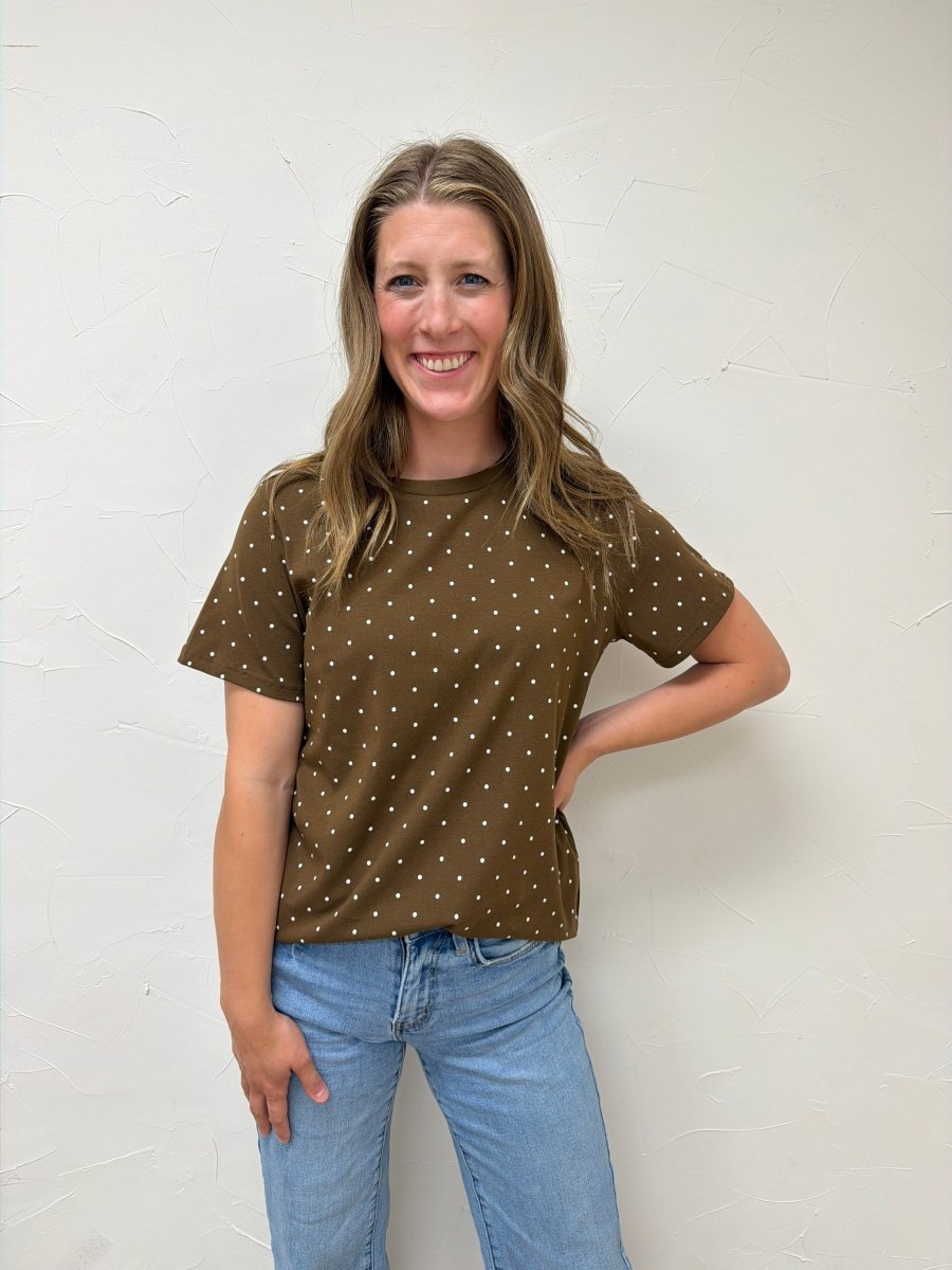 Polka Dot Crew Neck Cotton KNit Top - Three:Twelve Boutique - VINE & LOVE