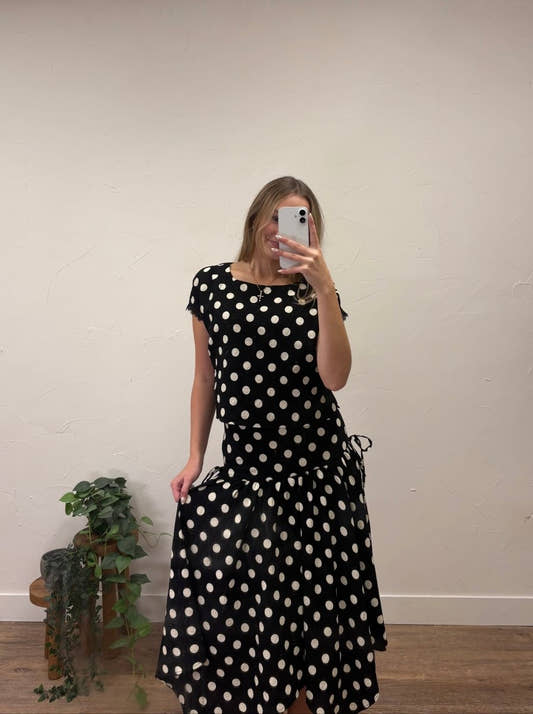 Polka Dot Drop Waist Handkerchief Midi Skirt - Three:Twelve Boutique - Blu Pepper