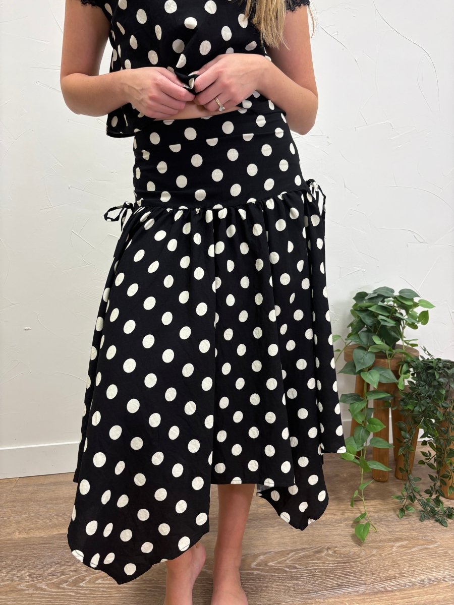 Polka Dot Drop Waist Handkerchief Midi Skirt - Three:Twelve Boutique - Blu Pepper