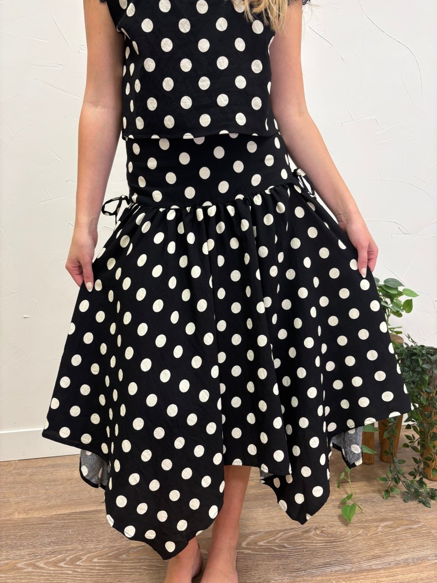 Polka Dot Drop Waist Handkerchief Midi Skirt - Three:Twelve Boutique - Blu Pepper
