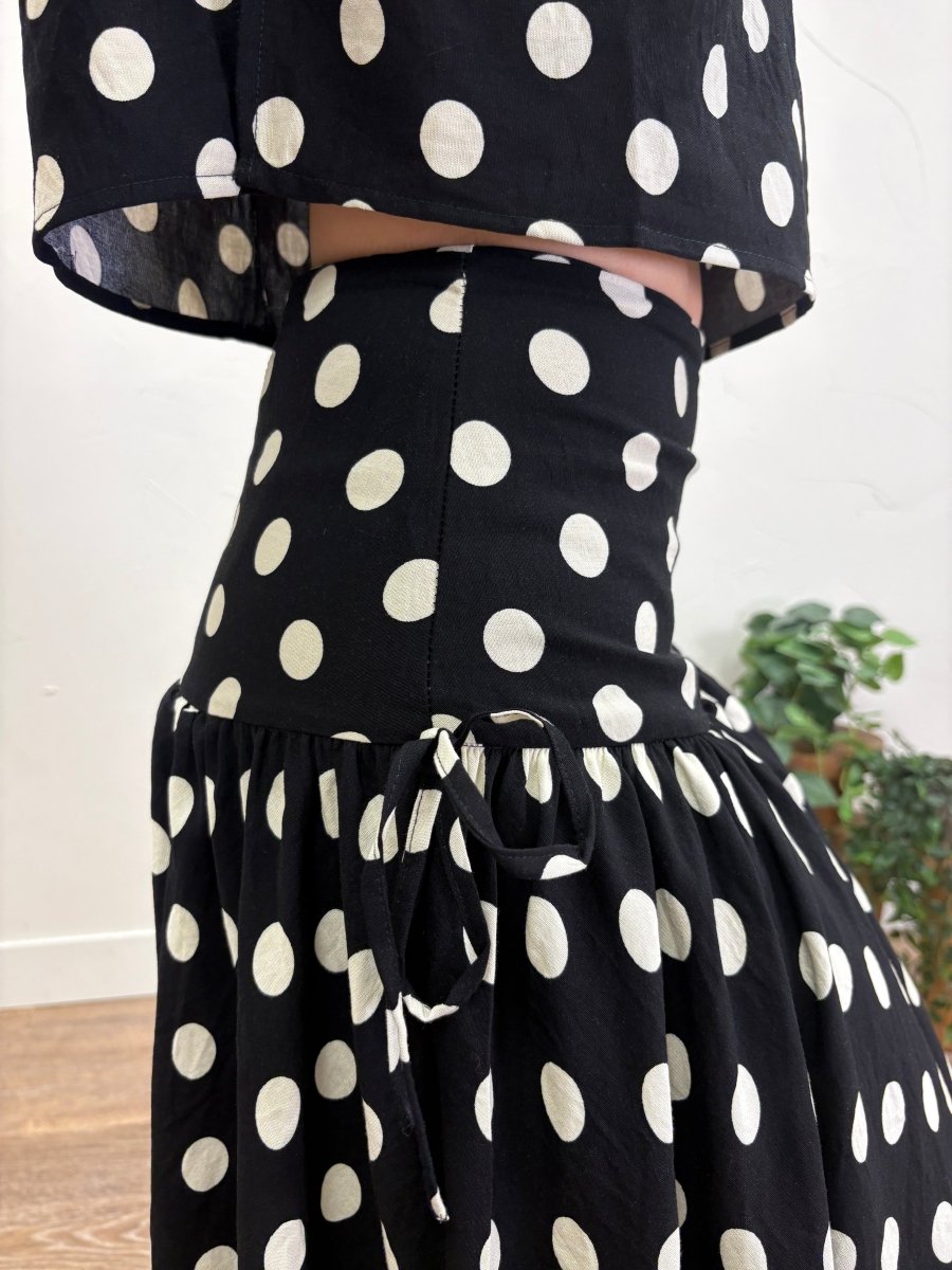 Polka Dot Drop Waist Handkerchief Midi Skirt - Three:Twelve Boutique - Blu Pepper