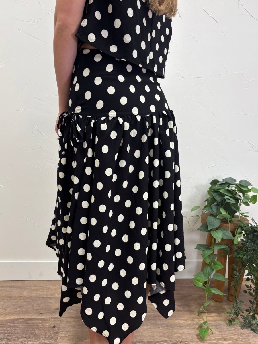 Polka Dot Drop Waist Handkerchief Midi Skirt - Three:Twelve Boutique - Blu Pepper