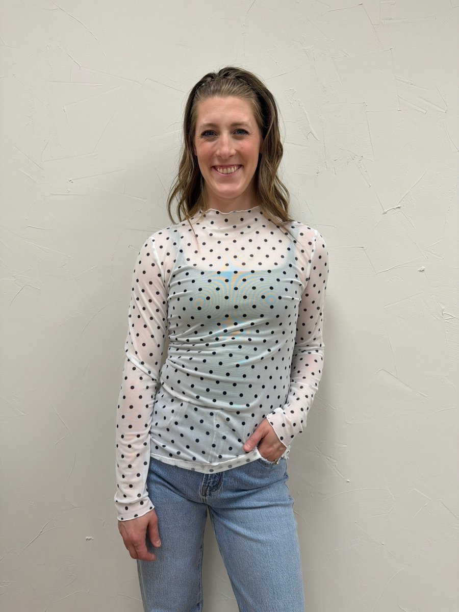 Polka Dot Mesh Long Sleeve Top - Three:Twelve Boutique - Sewn + Seen