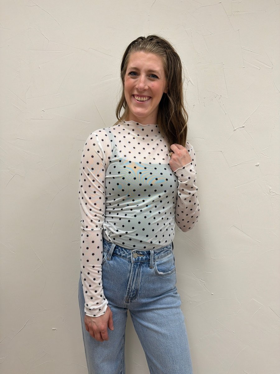 Polka Dot Mesh Long Sleeve Top - Three:Twelve Boutique - Sewn + Seen