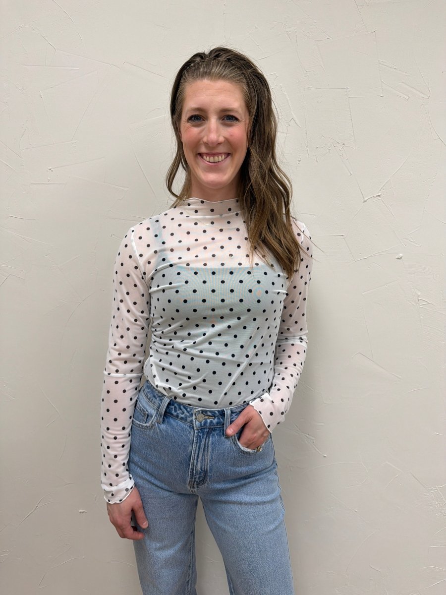 Polka Dot Mesh Long Sleeve Top - Three:Twelve Boutique - Sewn + Seen