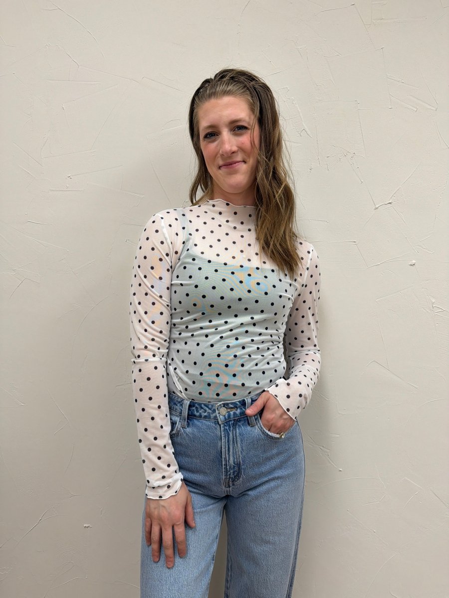 Polka Dot Mesh Long Sleeve Top - Three:Twelve Boutique - Sewn + Seen