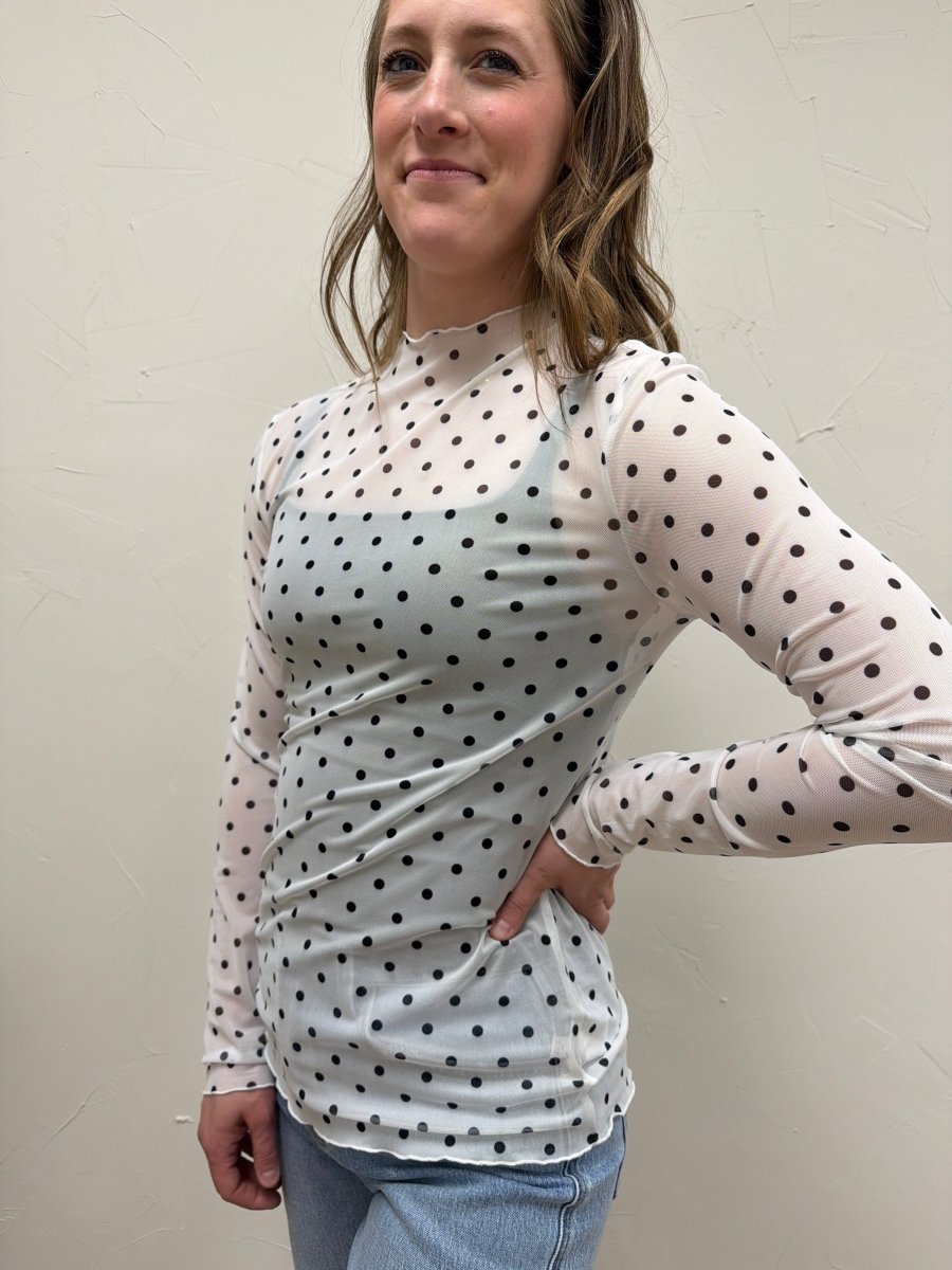 Polka Dot Mesh Long Sleeve Top - Three:Twelve Boutique - Sewn + Seen