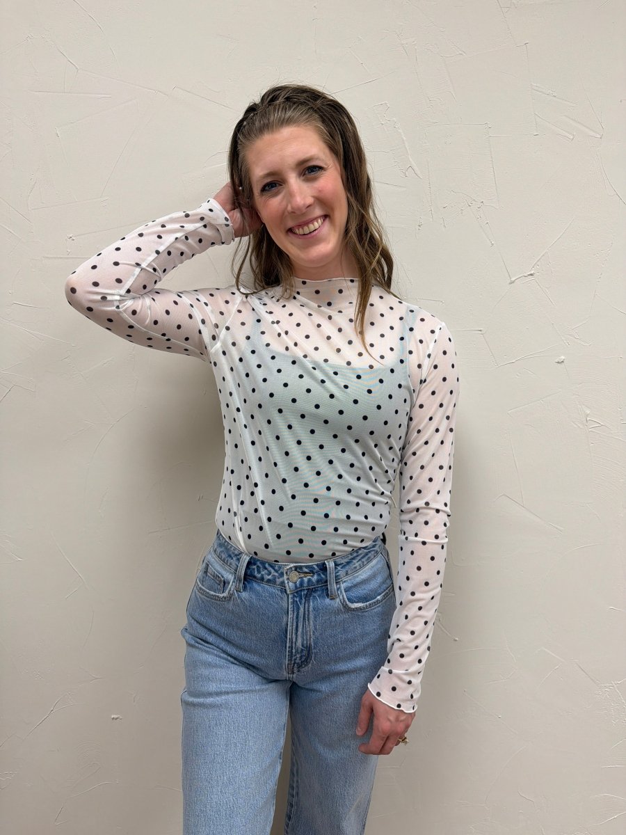 Polka Dot Mesh Long Sleeve Top - Three:Twelve Boutique - Sewn + Seen