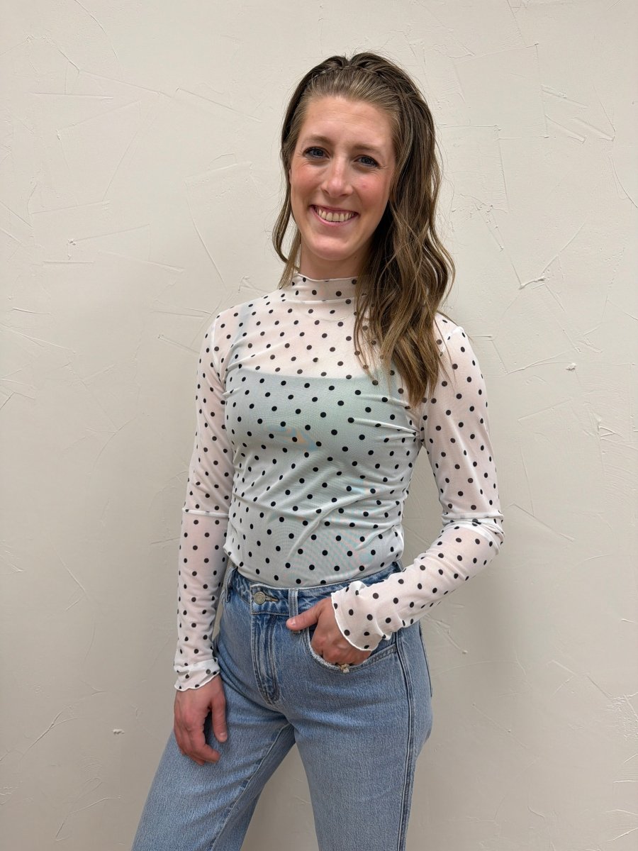 Polka Dot Mesh Long Sleeve Top - Three:Twelve Boutique - Sewn + Seen