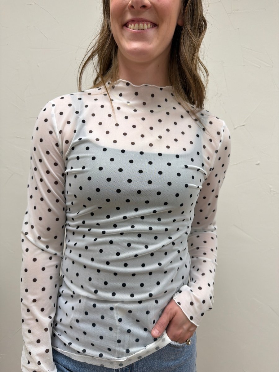 Polka Dot Mesh Long Sleeve Top - Three:Twelve Boutique - Sewn + Seen