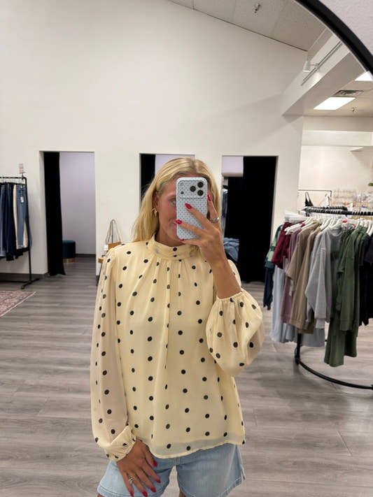 Polka Dot Mock Neck Blouse - Three:Twelve Boutique - lalavon