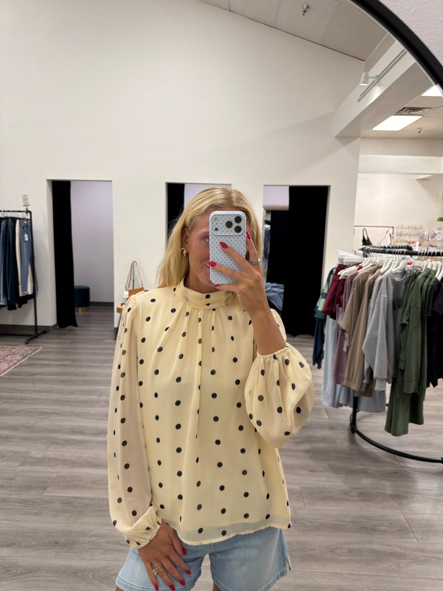 Polka Dot Mock Neck Blouse - Three:Twelve Boutique - lalavon
