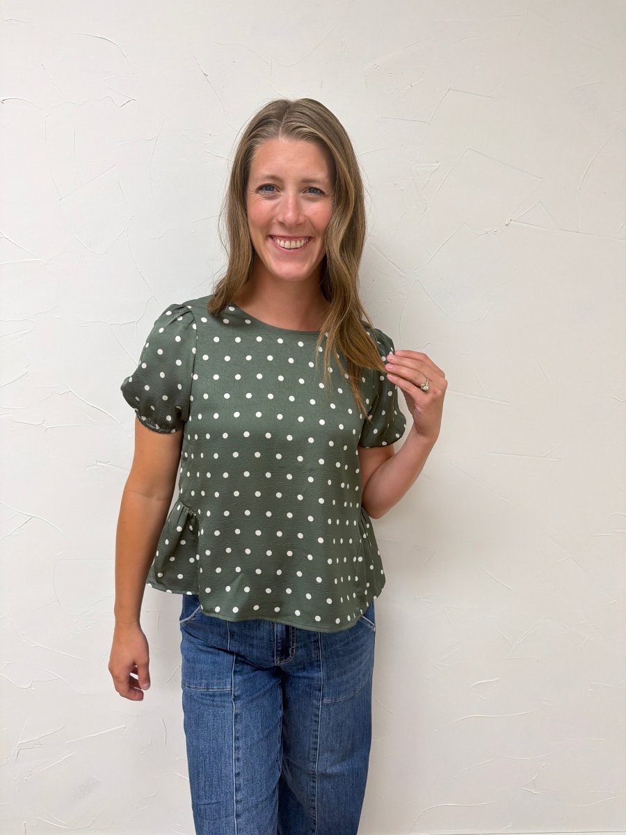 Polka Dot Peplum Blouse - Three:Twelve Boutique - doe and rae