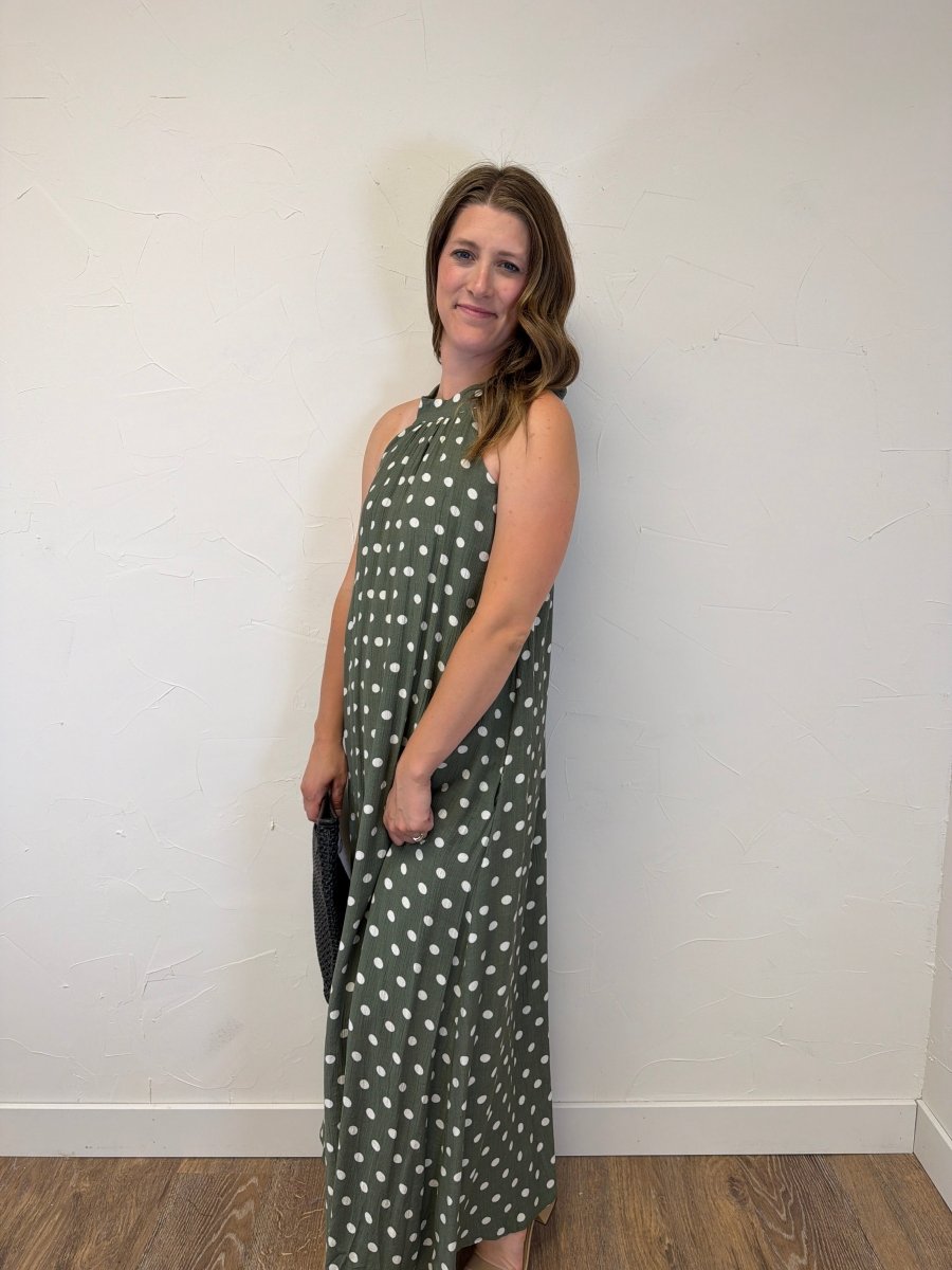 Polka Dot Print Halter Maxi Dress - Three:Twelve Boutique - she+sky