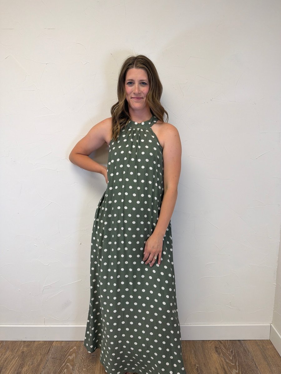 Polka Dot Print Halter Maxi Dress - Three:Twelve Boutique - she+sky