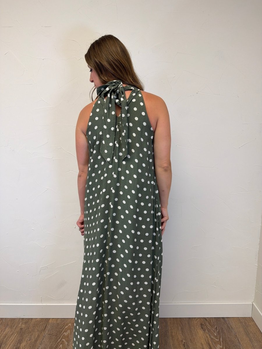 Polka Dot Print Halter Maxi Dress - Three:Twelve Boutique - she+sky