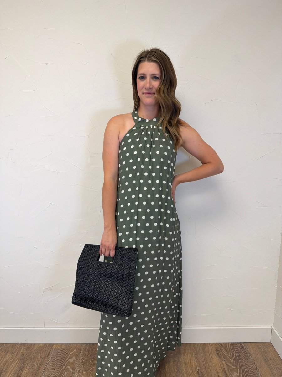 Polka Dot Print Halter Maxi Dress - Three:Twelve Boutique - she+sky