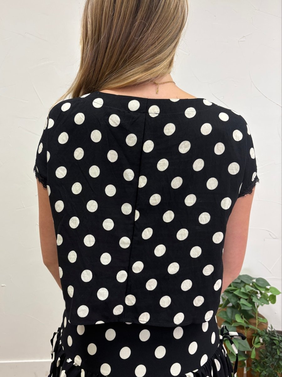 Polka Dot Short Sleeve Lace trim Boxy Top - Three:Twelve Boutique - Blu Pepper