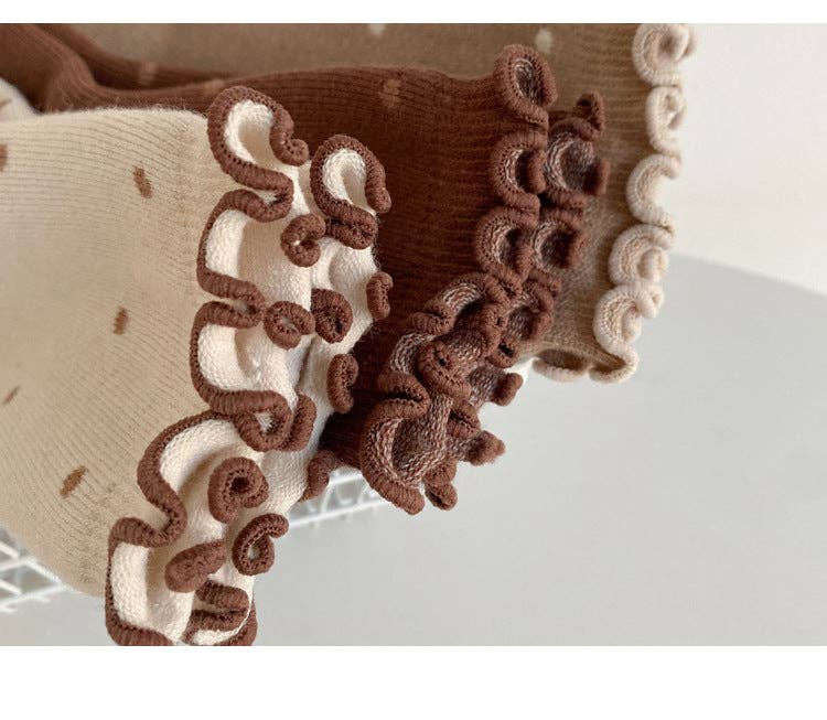 Polka Dots Ruffle Crew Socks: Beige - Three:Twelve Boutique - Dipped Shop