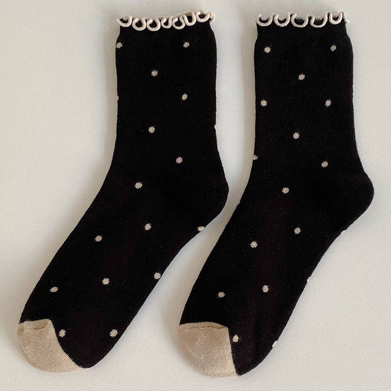 Polka Dots Ruffle Crew Socks: Black - Three:Twelve Boutique - Dipped Shop