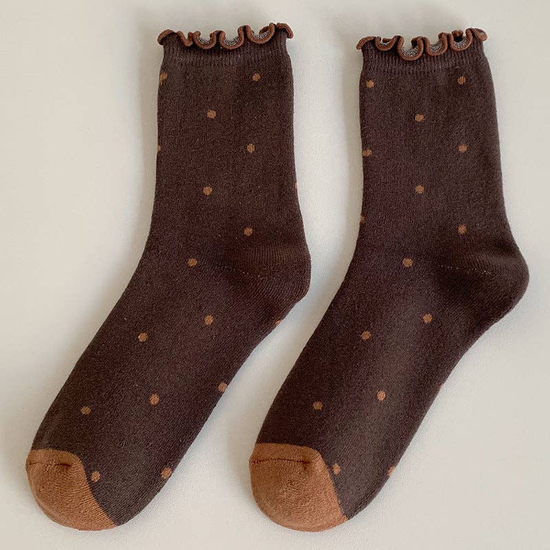 Polka Dots Ruffle Crew Socks : Brown / F - Three:Twelve Boutique - Dipped Shop