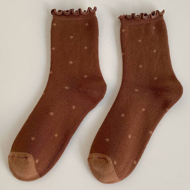 Polka Dots Ruffle Crew Socks: Coffee - Three:Twelve Boutique - Dipped Shop