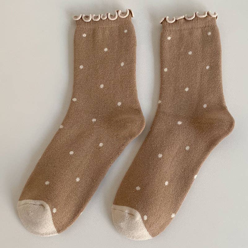 Polka Dots Ruffle Crew Socks Khaki - Three:Twelve Boutique - Dipped Shop