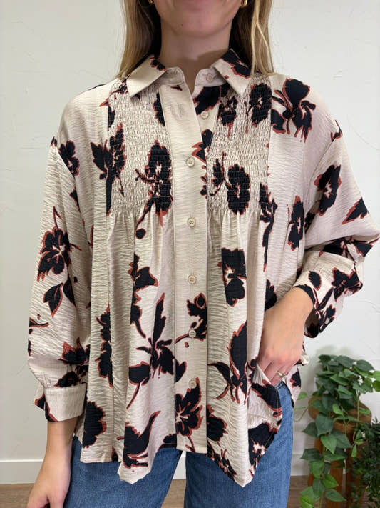 Printed Long Sleeve Floral Shirt - Three:Twelve Boutique - Entro