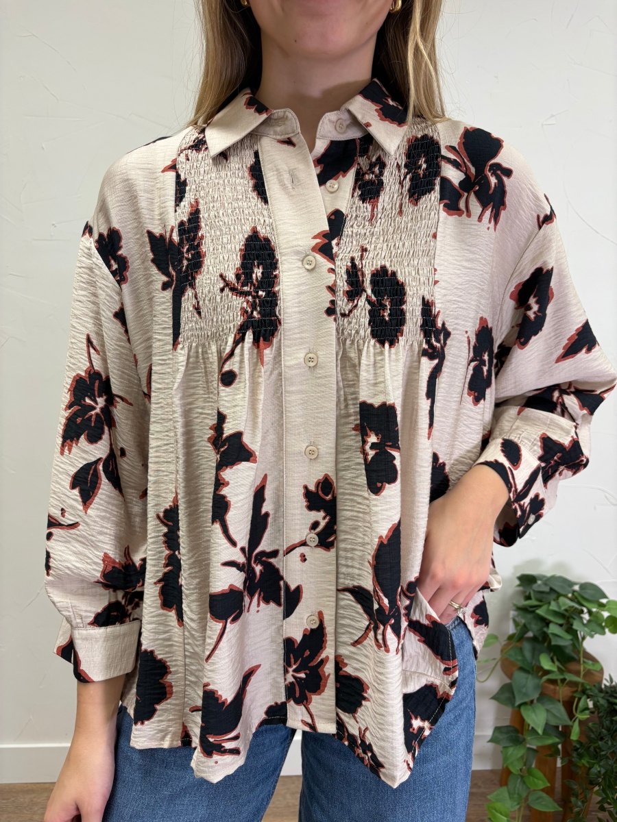 Printed Long Sleeve Floral Shirt - Three:Twelve Boutique - Entro