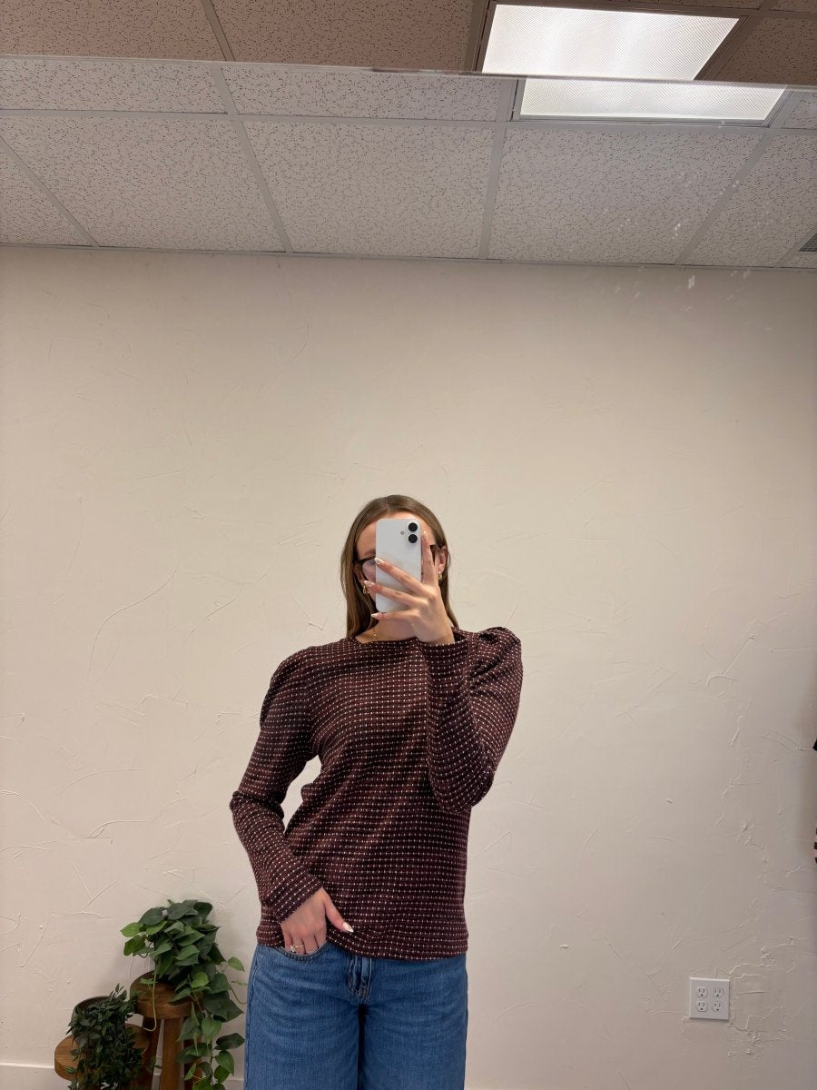 Puff Sleeve Dotted Stripe Knit Top - Three:Twelve Boutique - Staccato