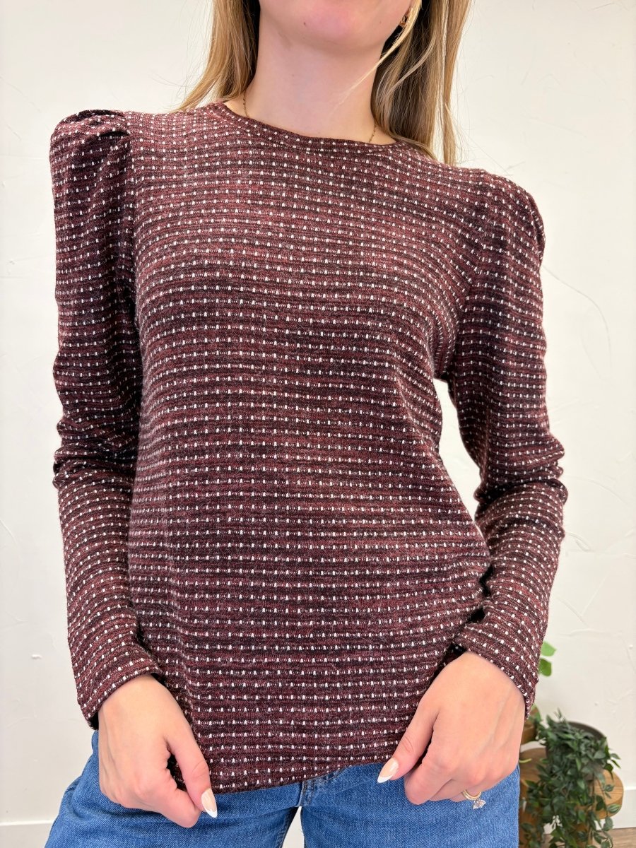 Puff Sleeve Dotted Stripe Knit Top - Three:Twelve Boutique - Staccato