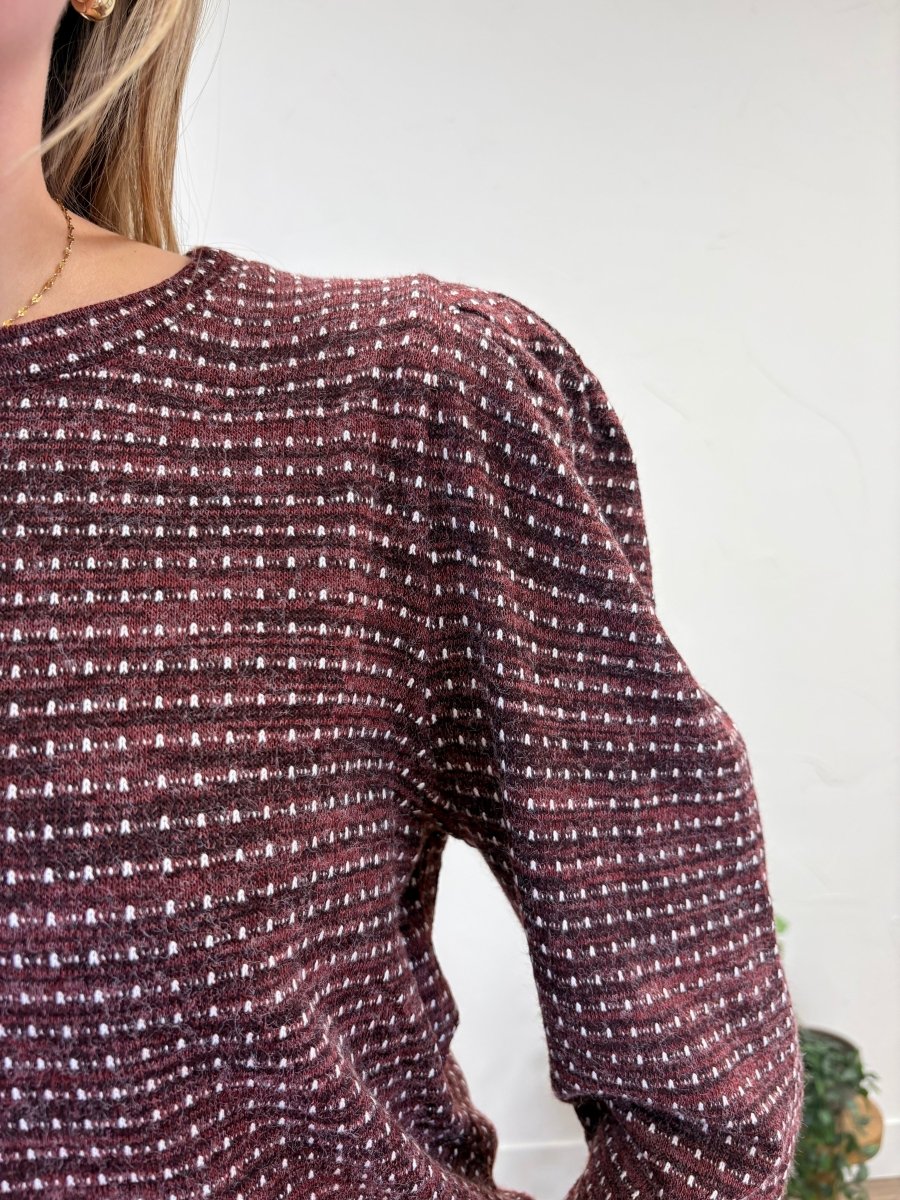 Puff Sleeve Dotted Stripe Knit Top - Three:Twelve Boutique - Staccato