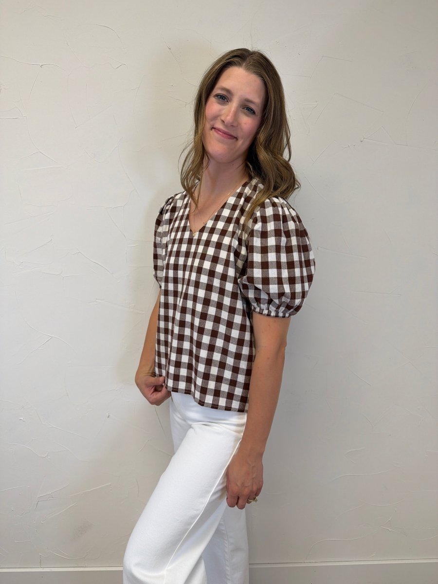 Puff Sleeve Gingham Top - Three:Twelve Boutique - she+sky
