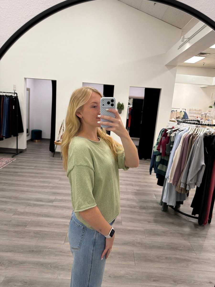 Raw Edge Boxy Short Sleeve Knit Sweater - Three:Twelve Boutique - Blu Pepper
