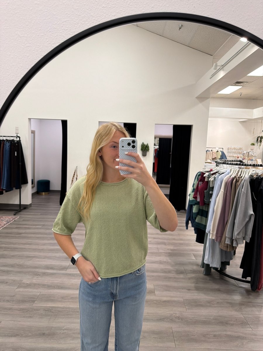 Raw Edge Boxy Short Sleeve Knit Sweater - Three:Twelve Boutique - Blu Pepper