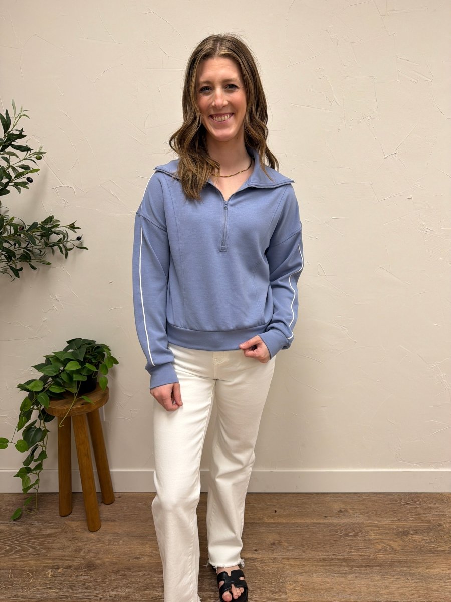 Front view of model wearing Regalia Pullover by Thread and Supply — Three:Twelve Boutique