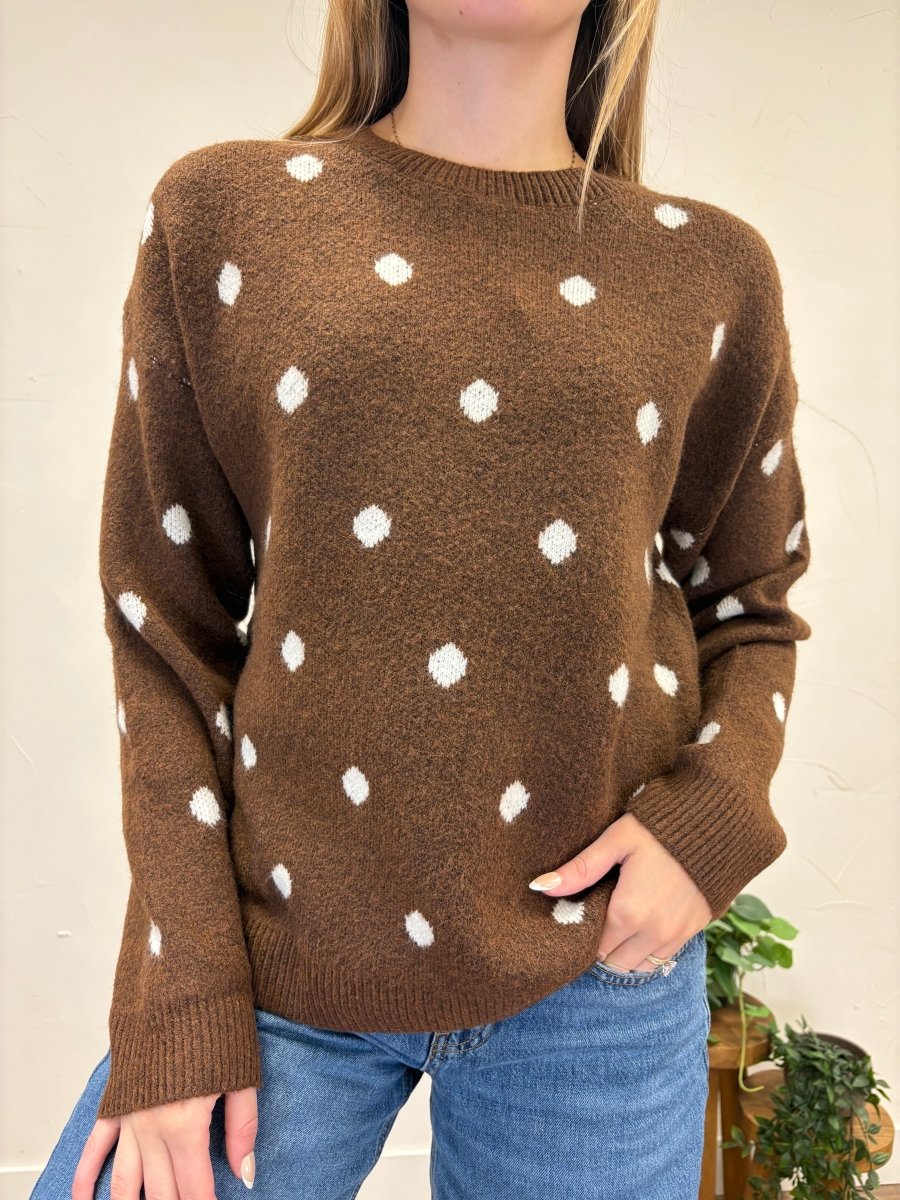 Retro Polka Dot Crew Neck Long Sleeve Knit Sweater - Three:Twelve Boutique - Sunday Edition by LE LIS