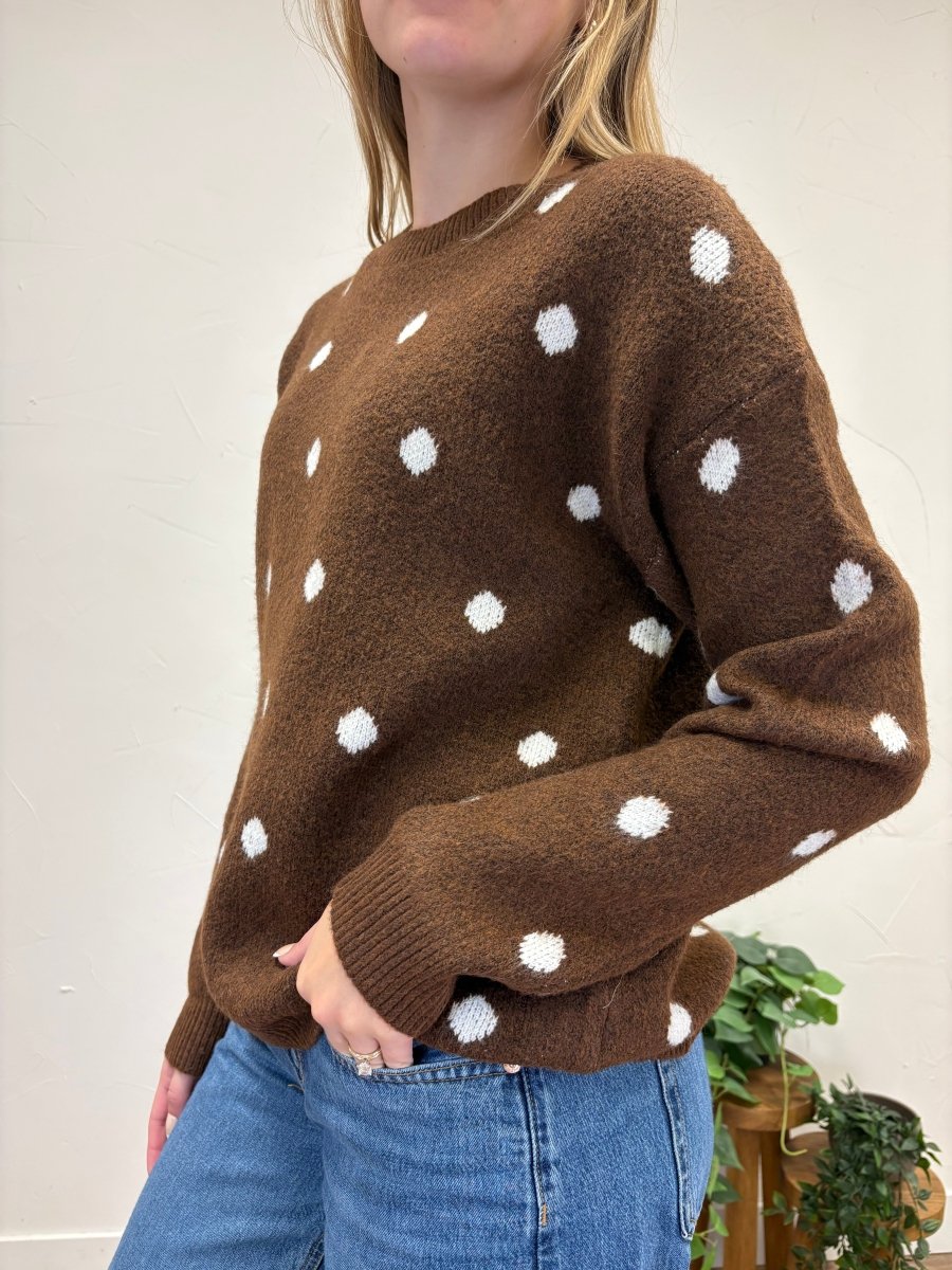 Retro Polka Dot Crew Neck Long Sleeve Knit Sweater - Three:Twelve Boutique - Sunday Edition by LE LIS