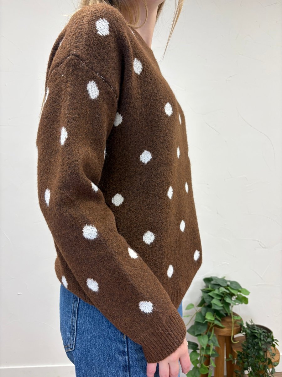 Retro Polka Dot Crew Neck Long Sleeve Knit Sweater - Three:Twelve Boutique - Sunday Edition by LE LIS