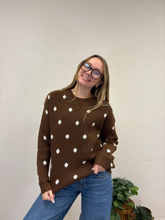 Retro Polka Dot Crew Neck Long Sleeve Knit Sweater - Three:Twelve Boutique - Sunday Edition by LE LIS