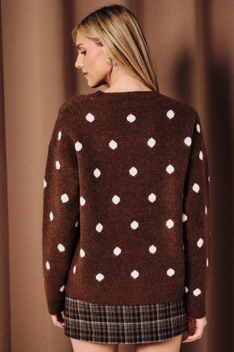 Retro Polka Dot Crew Neck Long Sleeve Knit Sweater - Three:Twelve Boutique - Sunday Edition by LE LIS